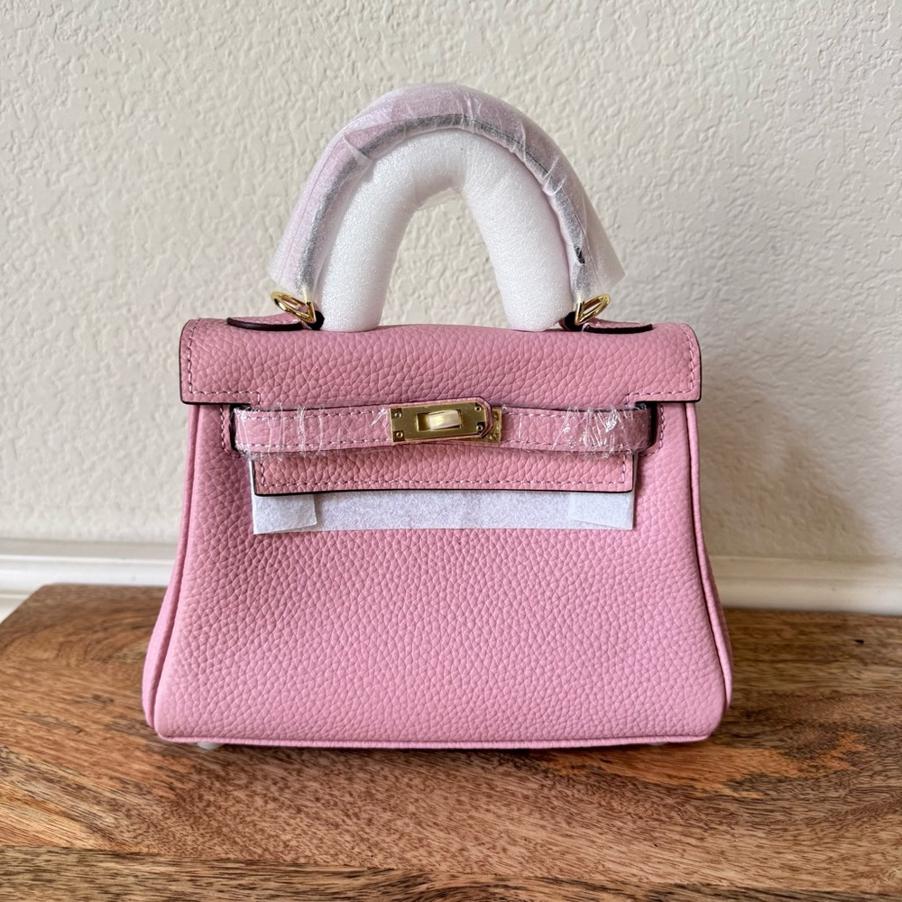 Pink Mini 20 Pebble Leather Bag Crossbody Satchel Lock Key w/ Gold S4/B9